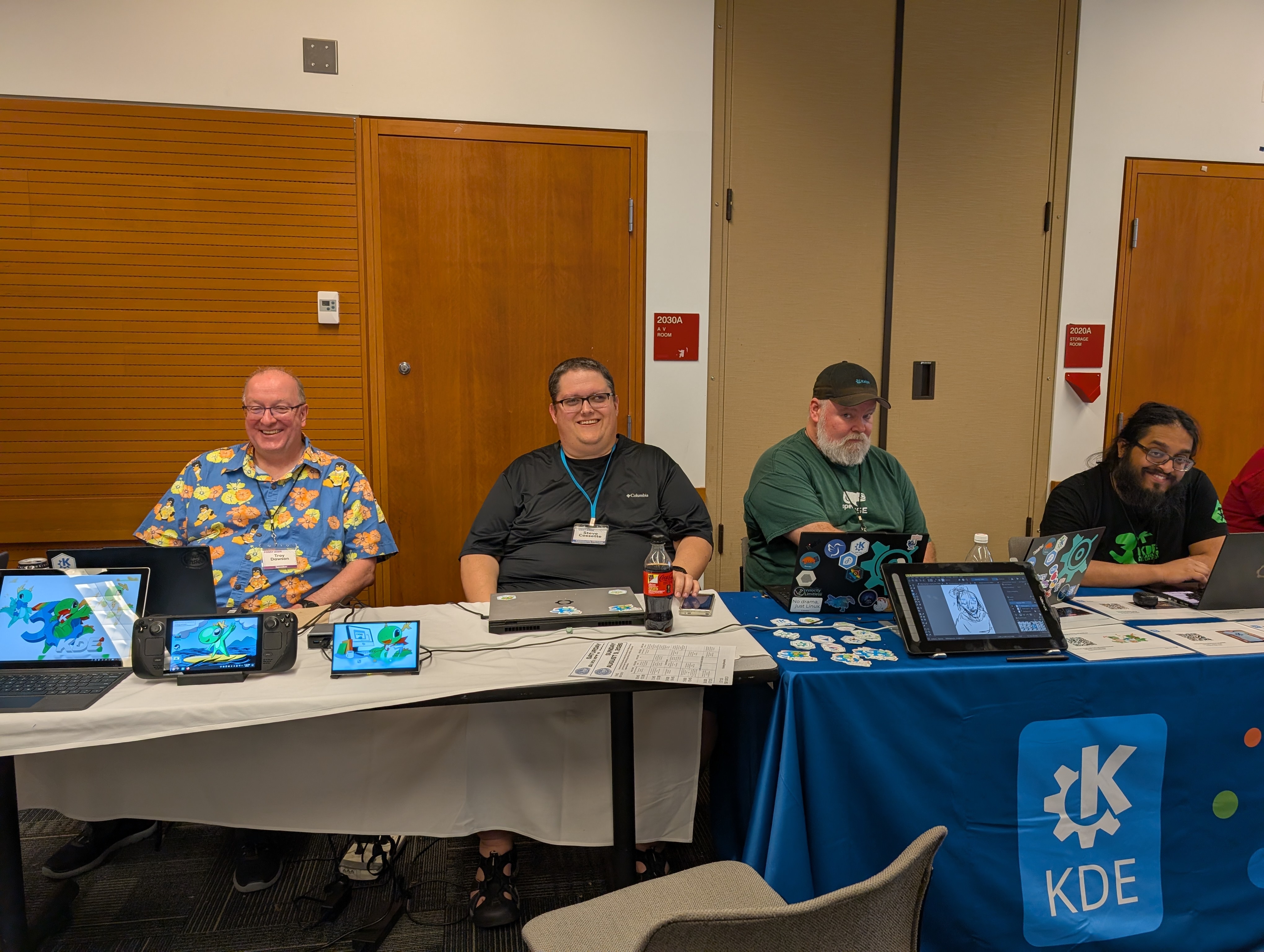The Camp KDE booth at FOSSY 2026 with everyone who helped out